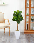 Artificial Fiddle Leaf Fig Tree in White Planter, 45”