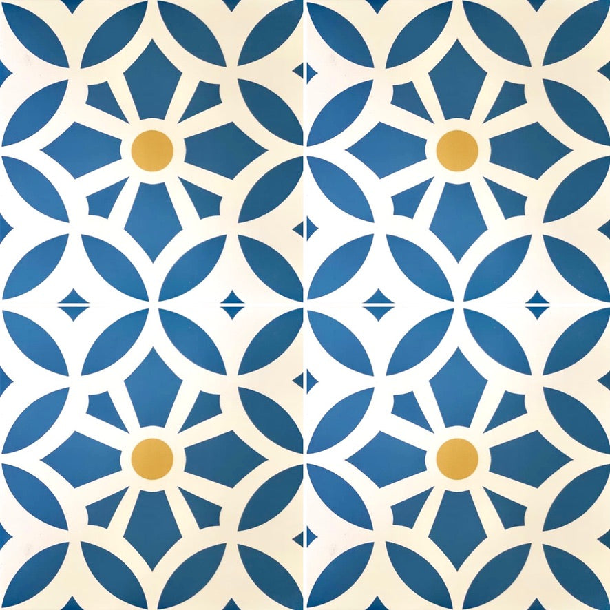 Luxury Maroq porcelain tiles, blue and white floral pattern, premium outdoor and indoor anti-slip tiles, handcrafted design by Maria Starling by Maria Starling Design at brixbailey.com