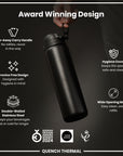 Leak Proof 1 Litre Thermal Water Bottle, Insulated, Black, 1L