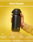 Leak Proof Thermal Steel Water Bottle, Insulated, Black, 320ml (11oz)