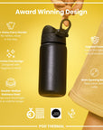 Leak Proof Thermal Steel Water Bottle, Insulated, Black, 320ml (11oz)