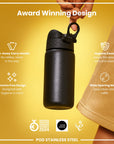 Leak Proof Water Bottle, Stainless Steel, Black, 400ml (13oz)