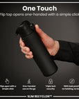 Leak Proof Slim Water Bottle, Recyclon, Black, 500ml (18oz)