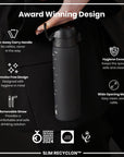 Leak Proof Medium Water Bottle with Straw, Recyclon, Black, 500ml (18oz)