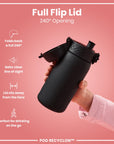 Leak Proof Small Water Bottle With Straw, Recyclon, Black, 350ml (12oz)