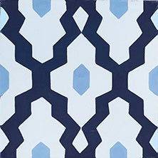 Premium blue and white encaustic cement tiles, stylish Moroccan SOUK pattern, luxury handcrafted floor and wall tiles for kitchen bathroom by Maria Starling Design at brixbailey.com