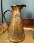 Antique Joseph Sankey Copper Jugs & Tray / Art Nouveau Pair Of Pitchers Vases