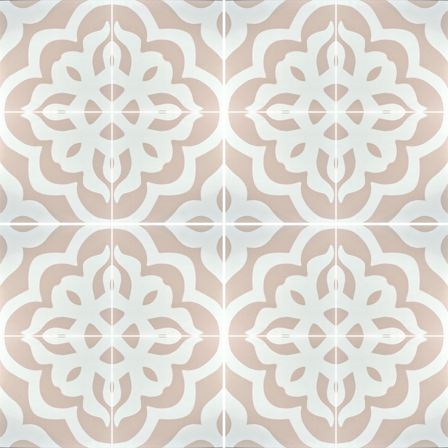 Isla luxury porcelain tile, dusky pink and white Moroccan-inspired boho chic design, premium indoor-outdoor slip-resistant by Maria Starling Design at brixbailey.com