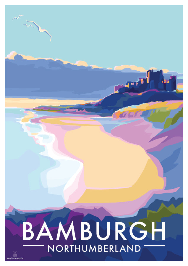 Bamburgh Castle Seaside Travel Poster Print