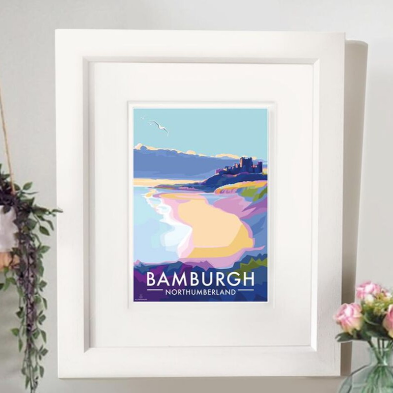 Bamburgh Castle Seaside Travel Poster Print