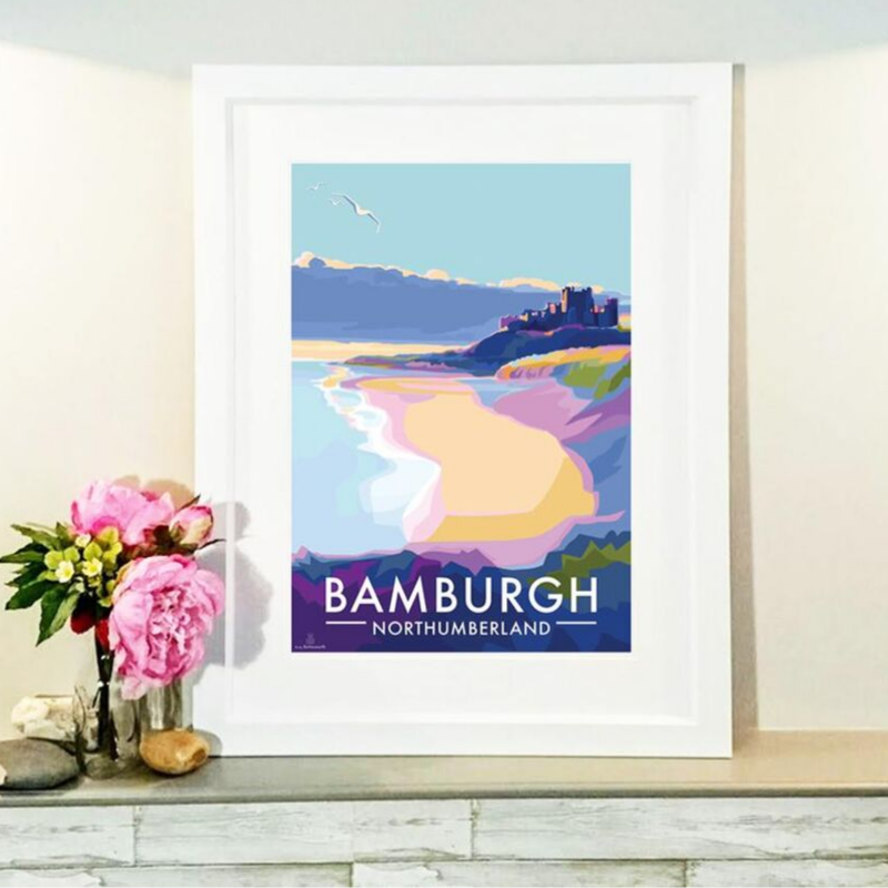 Bamburgh Castle Seaside Travel Poster Print