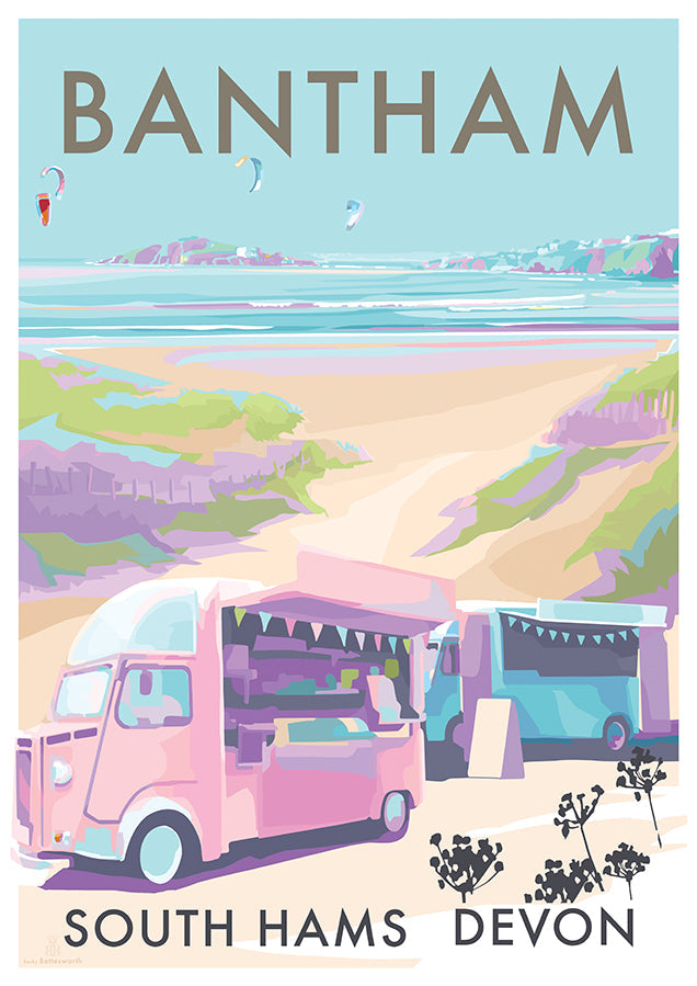 Bantham Buses Seaside Print A4