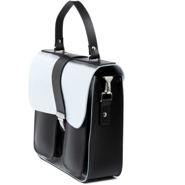 Silver Structured Leather Top Handle Bag