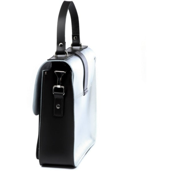 Silver Structured Leather Top Handle Bag