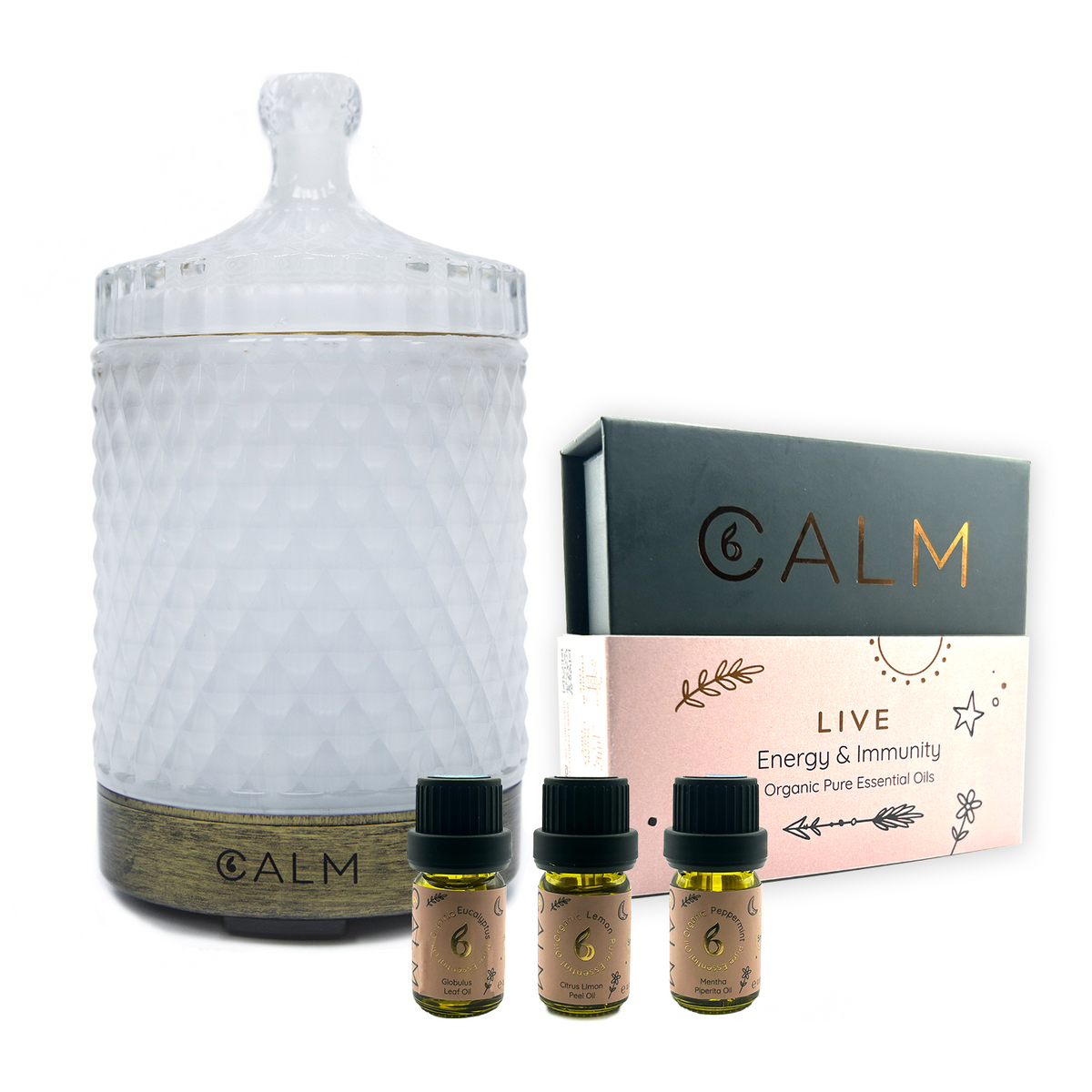 Aroma Diffuser with our Live Calm Oil Set - Energy &amp; Immunity Boost