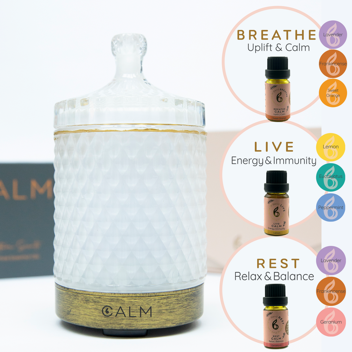 Aroma Diffuser with Blended Oil Steps - Stress relief, Energy Boost, Sleep &amp; Hormone Balance
