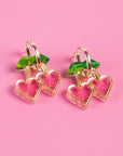 Pink Cherry Heart Hoop Earrings