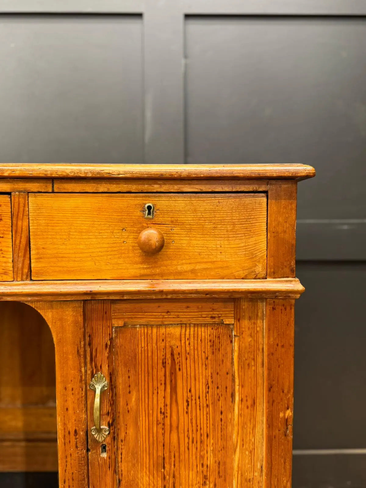 Antique Pine Pedestal Desk Dressing Table with Cupboards &amp; Drawers
