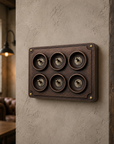 6 Gang 2 Way Antique Copper Conduit Toggle Light Switch | Cast Metal