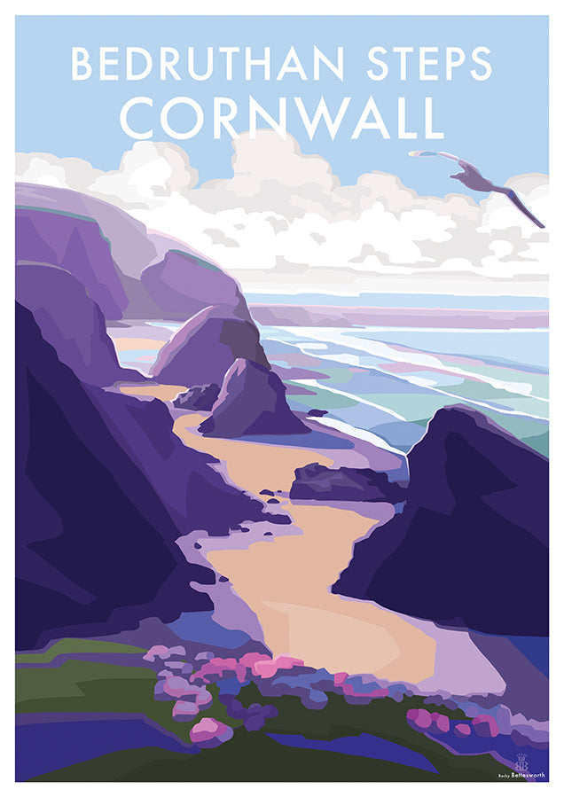 Bedruthan Steps Coastal Travel Poster Print