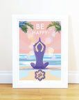 Be Happy Mindfulness Yoga Vintage Retro Quote Poster