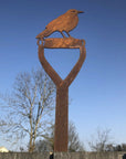 Rusty Metal Blackbird On A Spade Garden Decoration