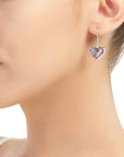 Purple Haze Silver Heart Drop Earrings