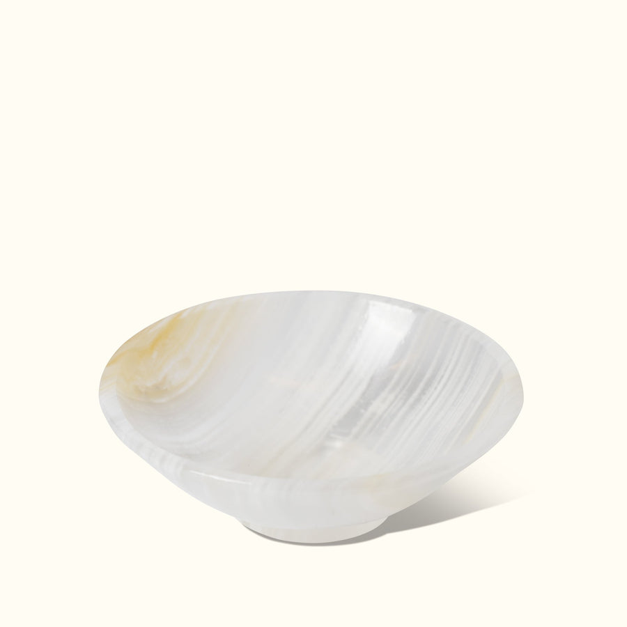 Luxury grey aragonite crystal bowl, handcrafted polished stone, unique natural pattern, calming stress relief decor, 120mm by Novenary at brixbailey.com