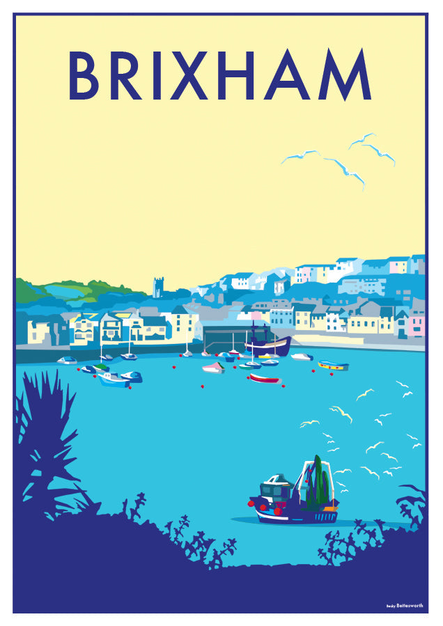 Vintage Brixham Seaside Print