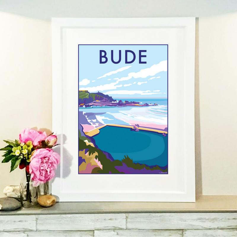 Bude Vintage Seaside Travel Poster Print