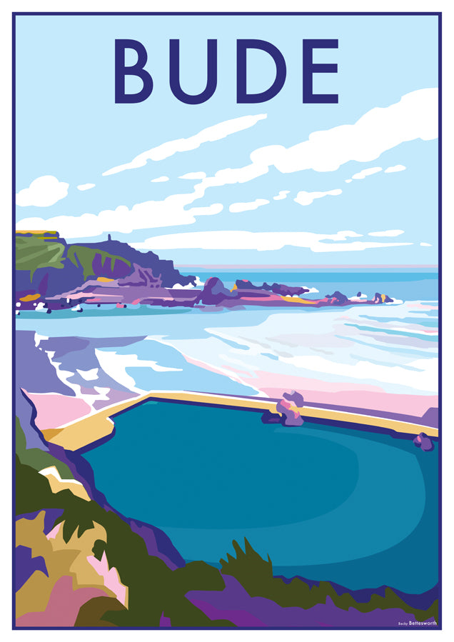 Bude Vintage Seaside Travel Poster Print