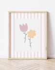Flowers Print - Pale Pink Stripes