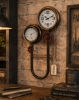 Baded Pipe Industrial Wall Clock and Thermometer