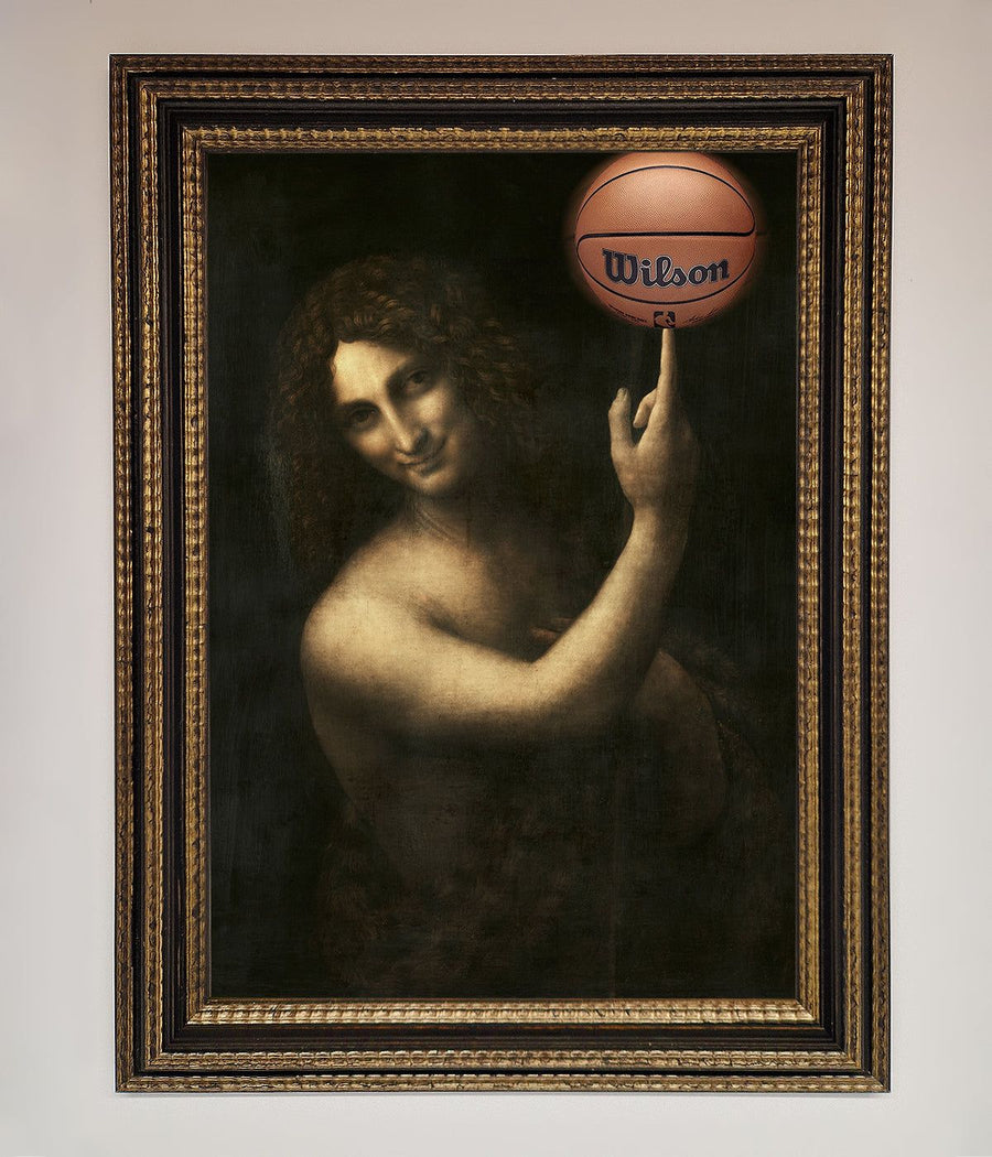 Basketball Renaissance Altered Framed Print, luxury sports art, premium framed decor, stylish home office wall art, best-selling basketball gift by Zestio at brixbailey.com