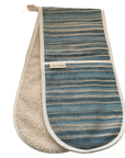 Premium blue striped double oven glove, luxury handwoven cotton, heat-resistant, stylish beach house design, best-selling kitchen essential by Maison Elhoria at brixbailey.com