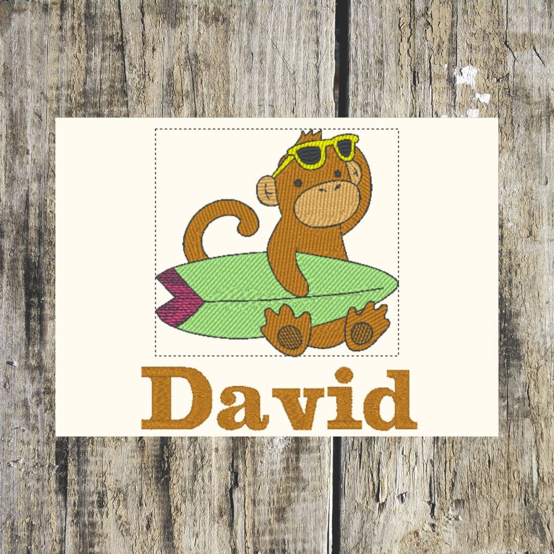 Beach Monkey With Surfboard Personalised Towels