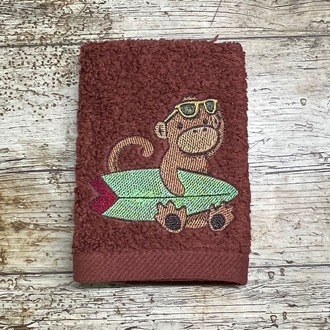 Beach Monkey with Surfboard Face Cloth