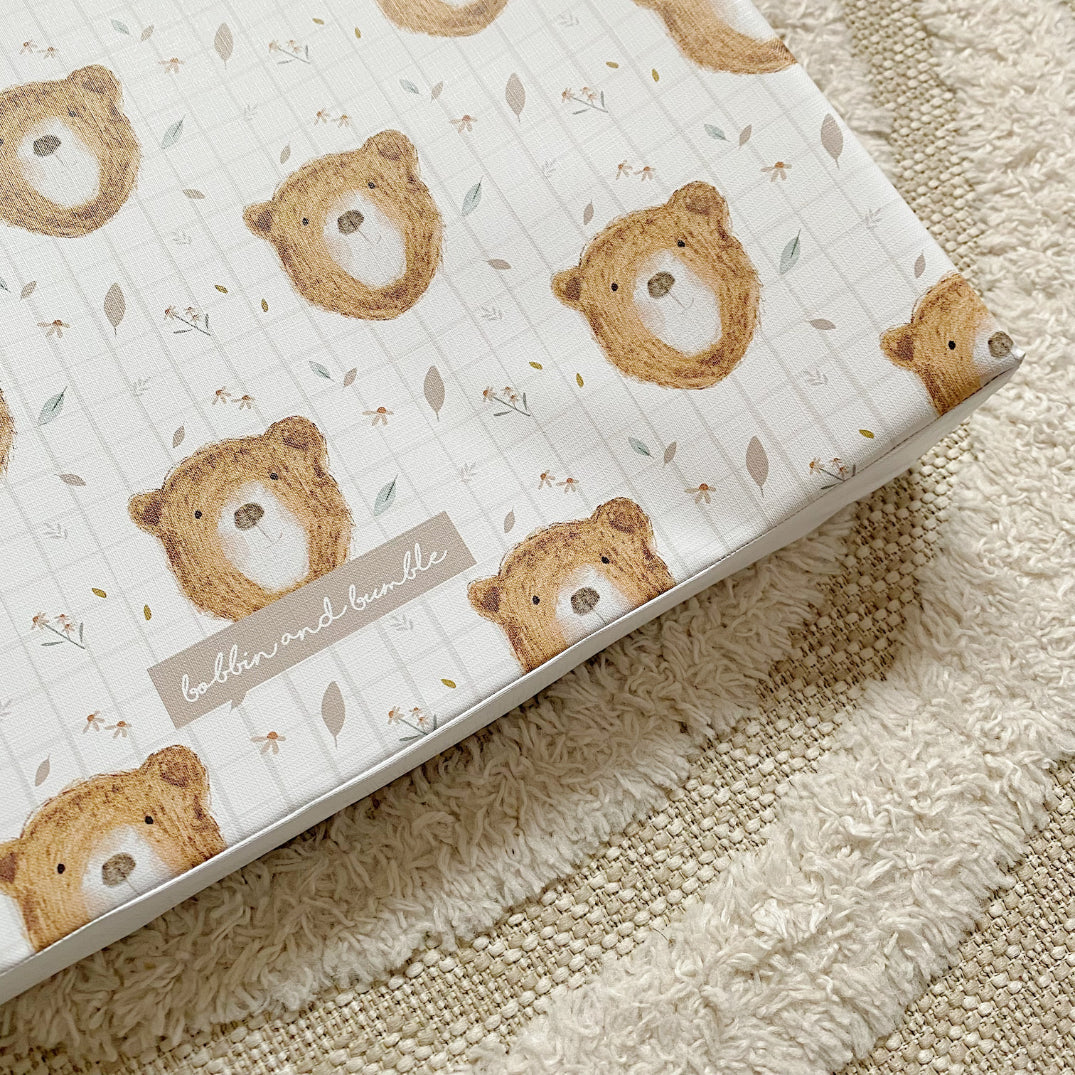 Anti-Roll Wedge Baby Changing Mat - Bru Bear Print