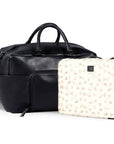 Premium black leather weekender bag, handmade sustainable travel bag with full grain cowhide, antique brass hardware, detachable laptop sleeve by Bethikal at brixbailey.com