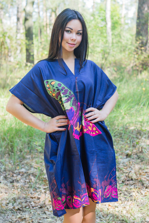 Dark Blue Sunshine Style Caftan in Big Butterfly Pattern-0