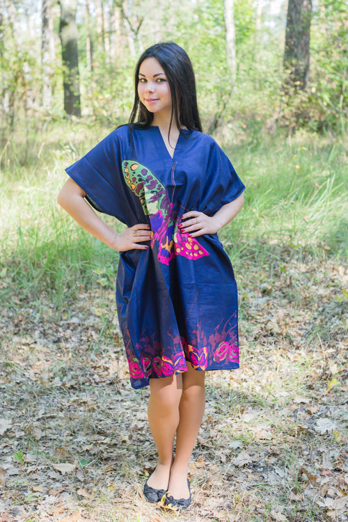 Dark Blue Sunshine Style Caftan in Big Butterfly Pattern-1