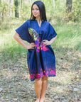 Dark Blue Sunshine Style Caftan in Big Butterfly Pattern-1
