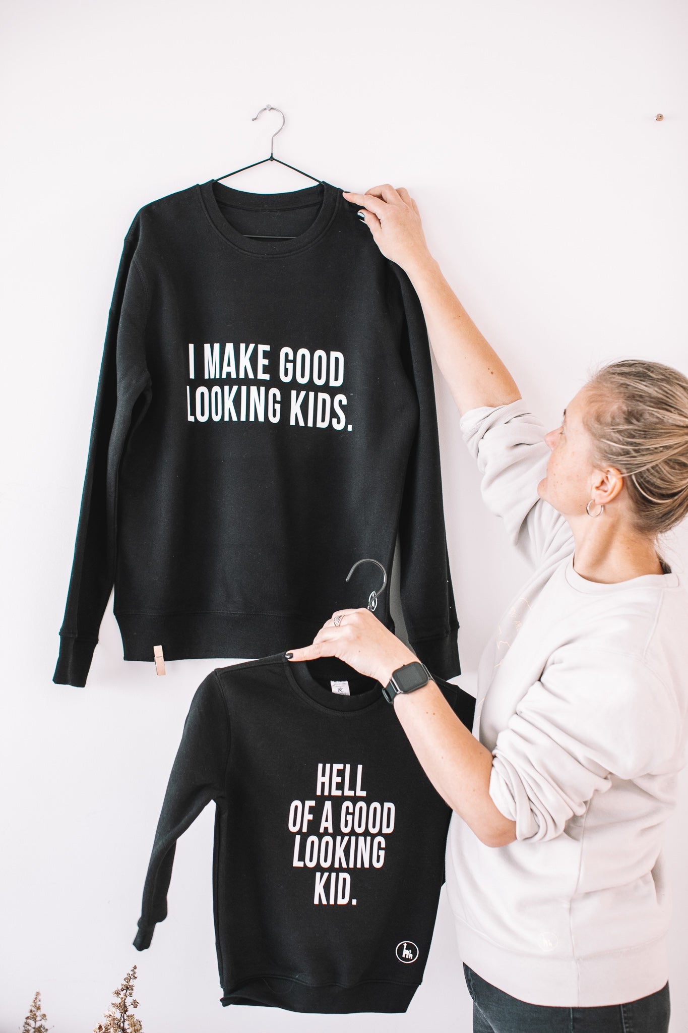 Matching Black Sweatshirts for Dad and Child