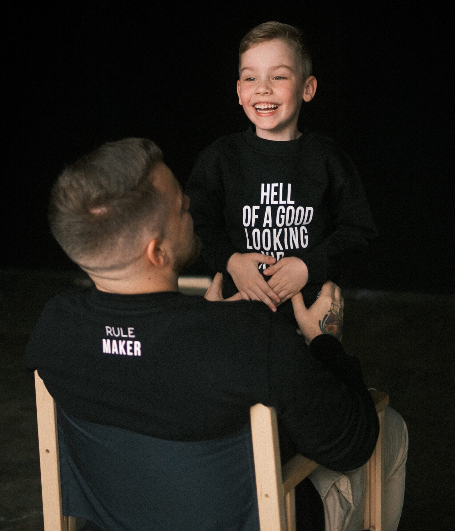 Matching Black Sweatshirts for Dad and Child