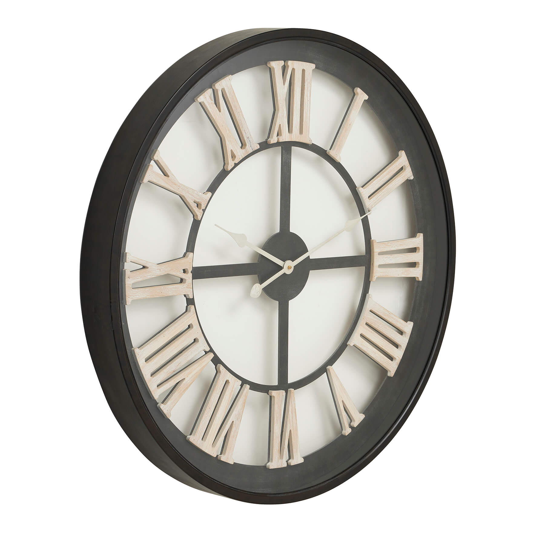 Black Skeleton Clock with White Roman Numerals
