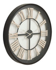 Black and white Roman numeral skeleton wall clock, 80cm open-frame design with glass construction by Sostter at brixbailey.com