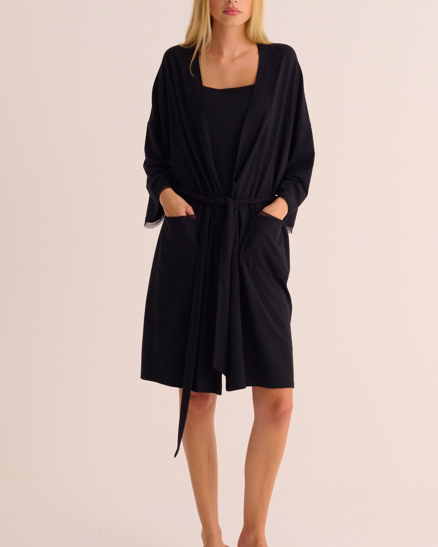 Lace-trimmed Modal Jersey Kimono