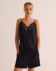 Black Washable Organic Stretch Silk & Lace Camisole