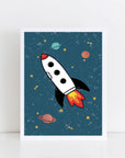 Space Rocket 2 print - blue background