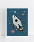 Space Rocket 1 print - blue background